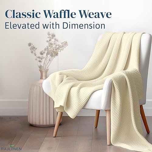 Miniatura 8 de Manta de algodón 100 % súper suave de alta calidad, tejido de gofre de algodón hilado en anillo, térmica, para todas las estaciones, tamaño Queen