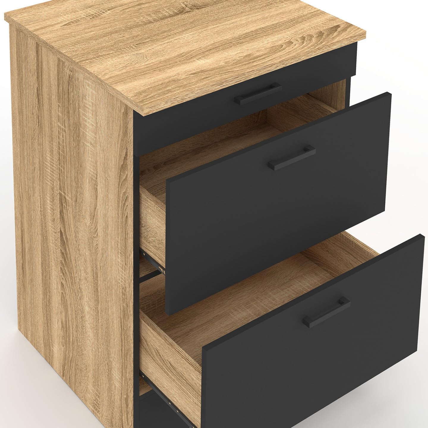 IDMarket - Meuble Bas de Cuisine 60 cm Subtil appoint casserolier 3 tiroirs Bois et Noir