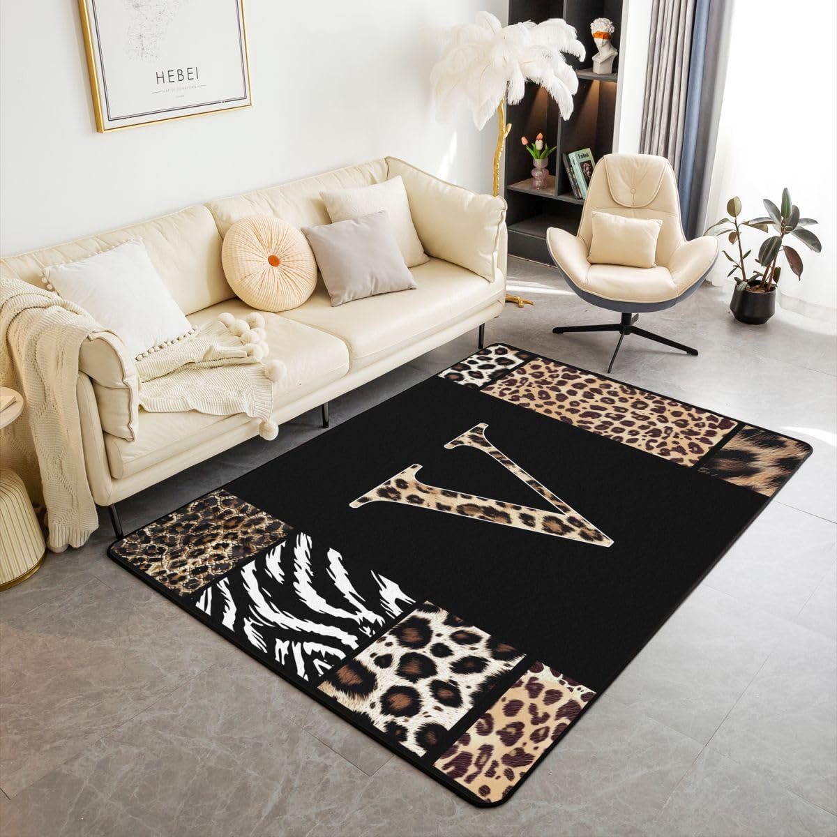 Dywan do salonu, motyw Leopard V, 100 x 150 cm, patchwork, gepard, zebra, do sypialni, dla dzieci, nastolatków, afrykańskie dzikie zwierzęta, mata do wnętrz, dekoracja domu