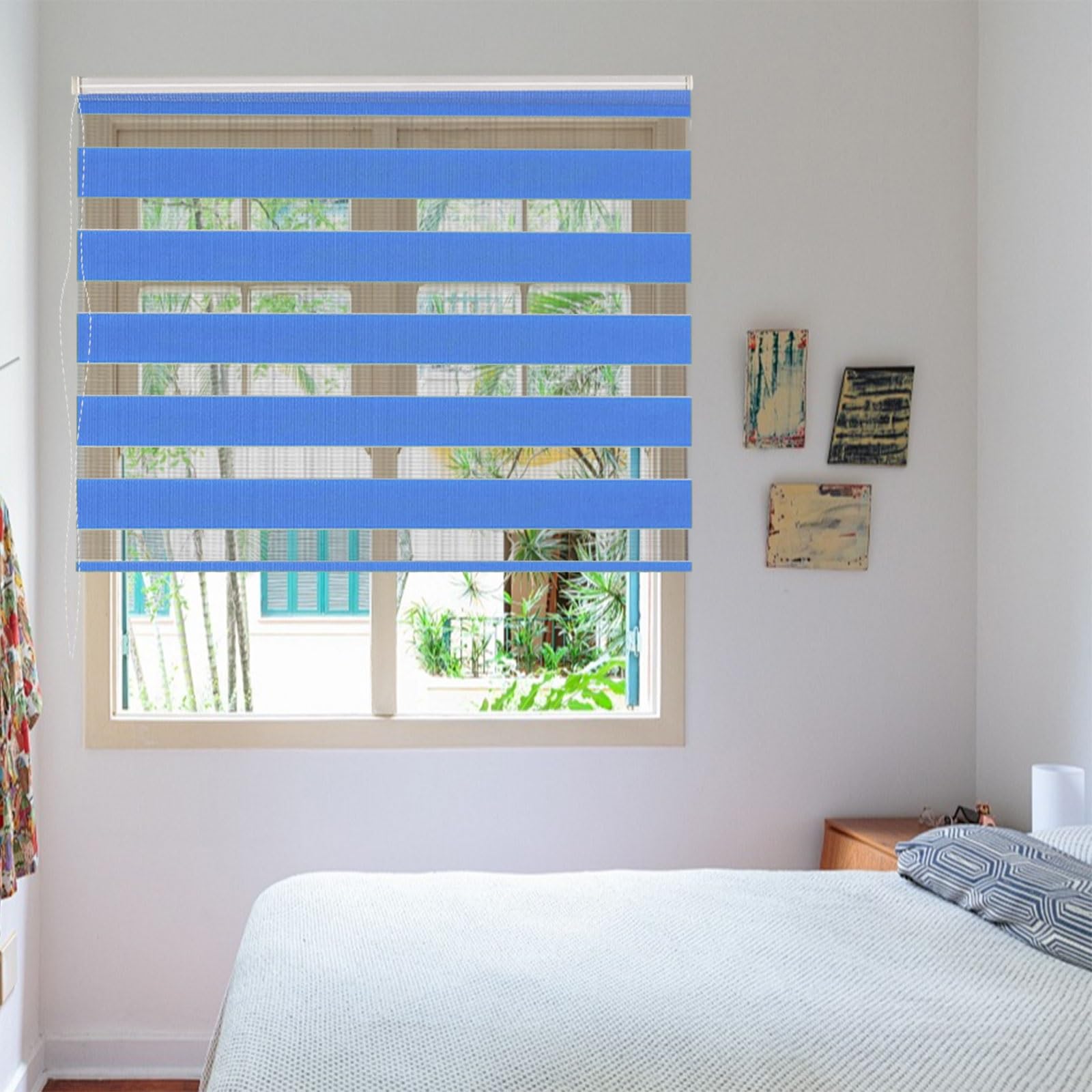 Doppelrollo Klemmfix Verdunkelung 65 x 260 cm Verdunkelung Sonnenschutz Sonnenschutz Klemmrollo Inkl. Montagematerial für Wohnzimmer Küche Büro, Blau