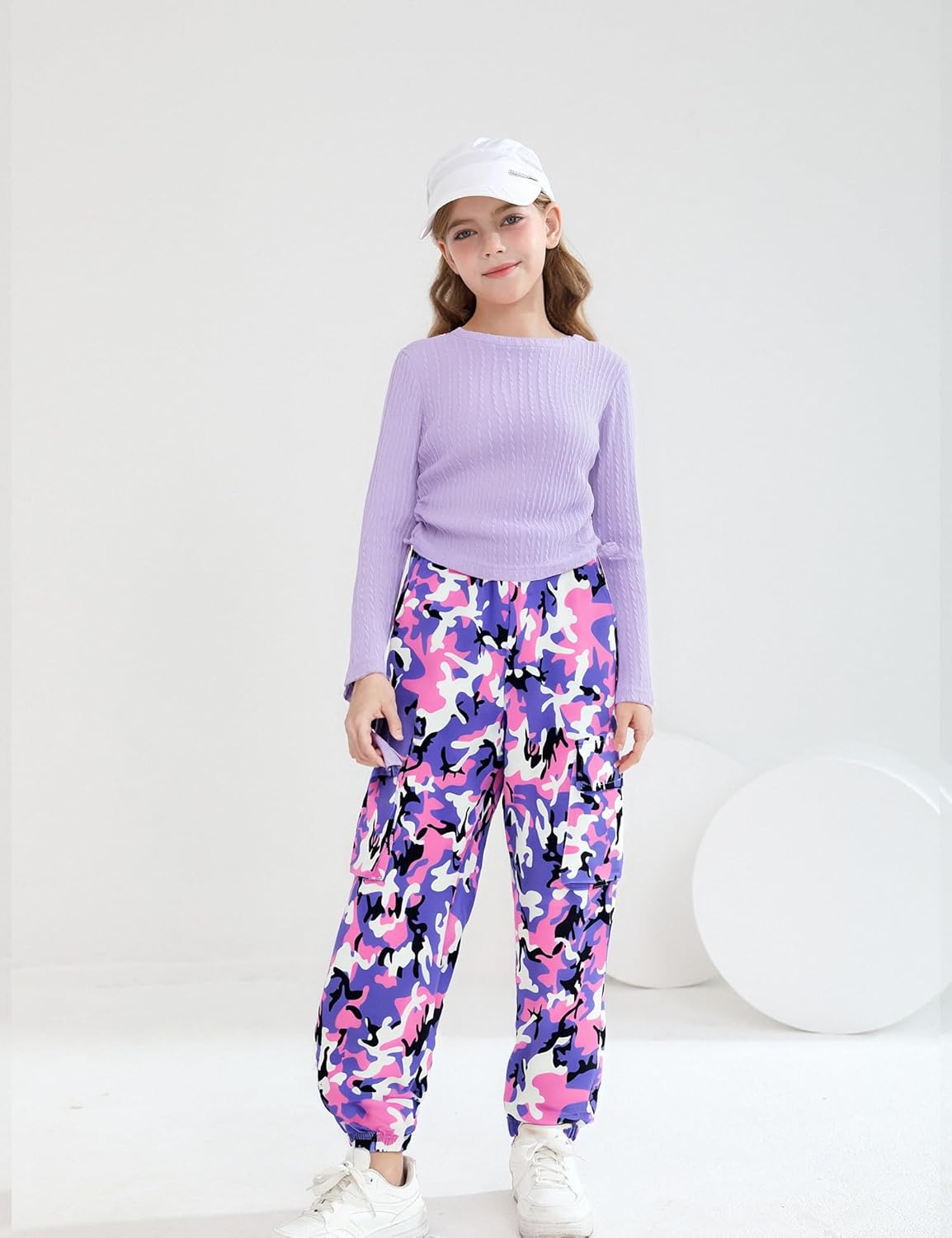 mksodop Girls Clothes Ruched Drawstring Short Sleeve Knit Top and Camo Print Pants 2 Piece Girls Outfits - Image 6