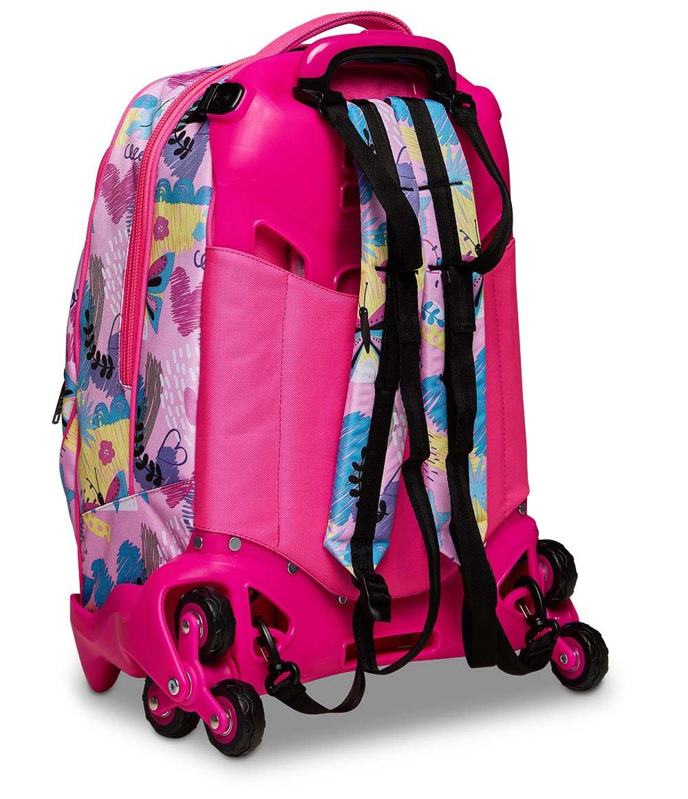 SJ Trolley Scuola Sganciabile Jack 3 Ruote, CLACK IT GIRL, Rosa - Zaino Con Carrello Sganciabile, Triplo Uso - 3 in 1, Trolley & Zaini