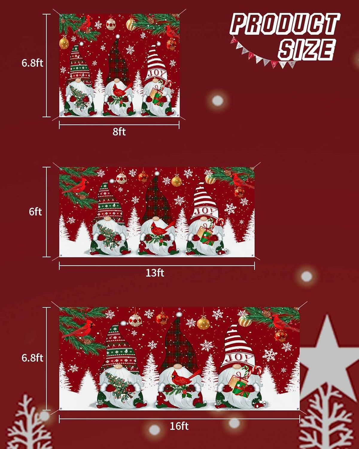 Garage Door Christmas Decorations Banner, Gnome Christmas Garage Door Cover Murals Red Robin Cardinal Bird Holly Pine Tree Photography Backdrop for Xmas Holiday Outdoor Wall Decor,7x8ft
