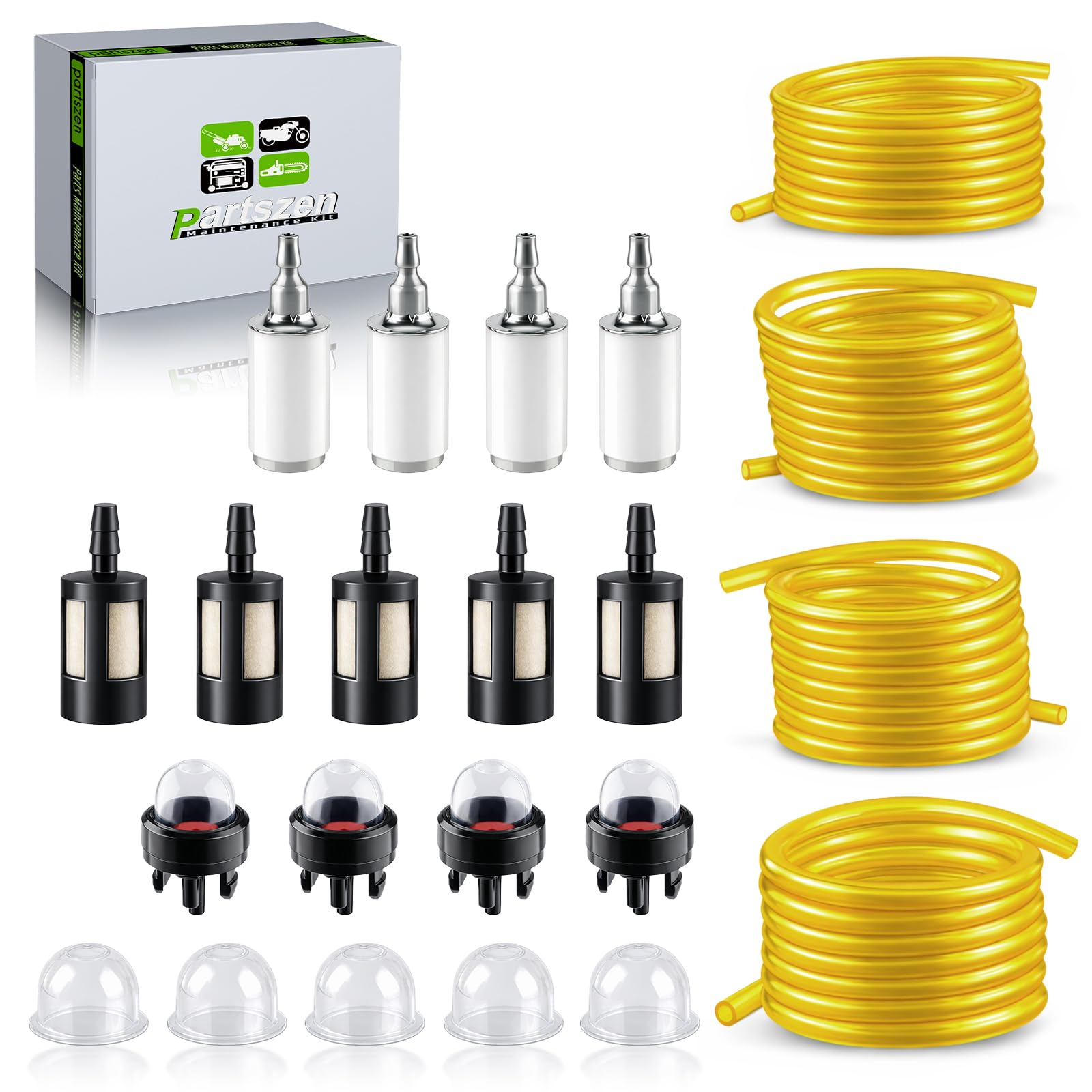 4 Sizes 4 Feet Fuel Line Hose for Zama Stihl Homelite Poulan Craftsman Husqvarna String Trimmer Chainsaw Blower Small Engine with Fuel Filters,Snap in Primer Bulb,Primer