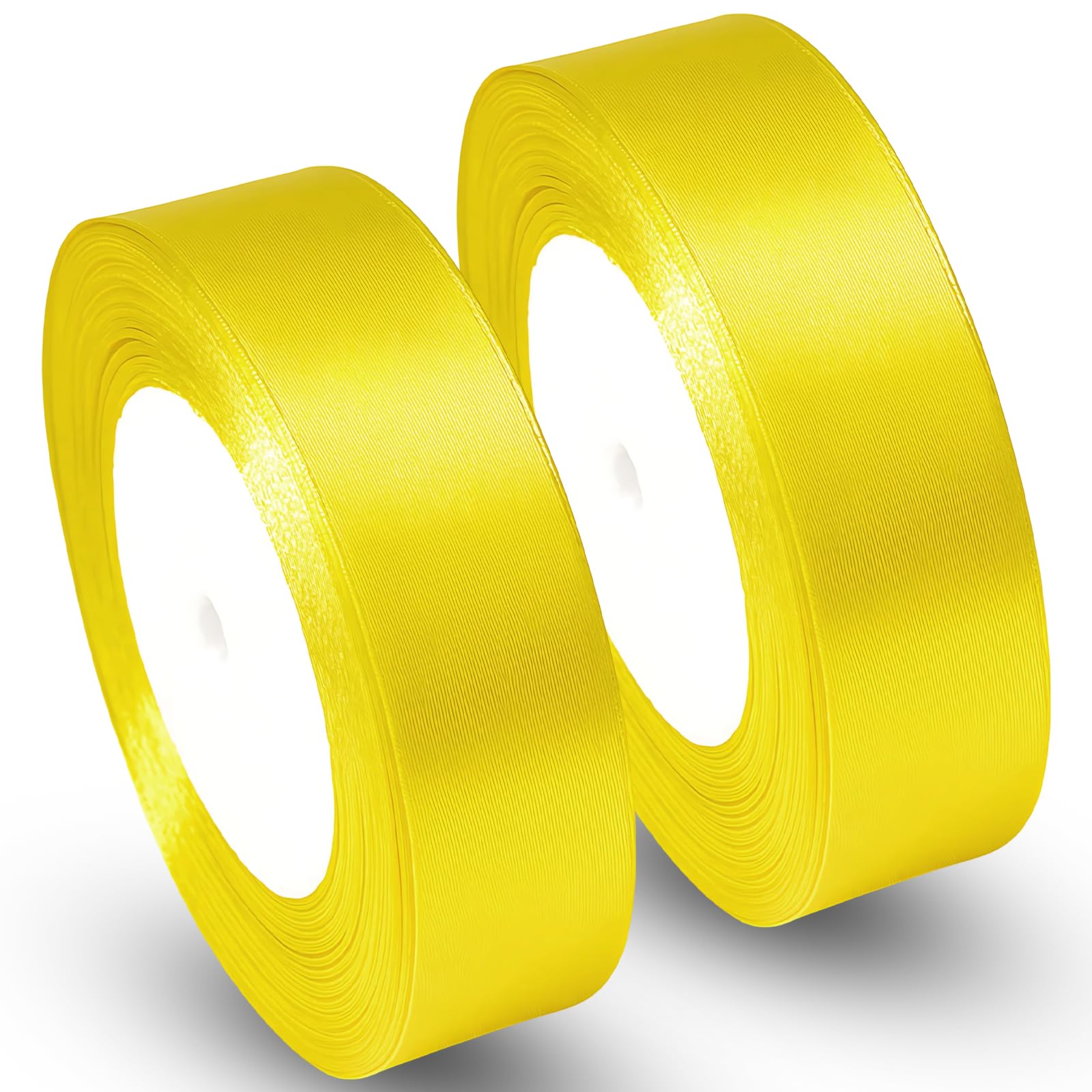 Yellow Ribbon, 2cm x 22m, 2 Pack, Ribbons for Gift Wrapping, Lemon Silk Belt for DIY Crafts, Party and Cake Decoration, Wrapping Silk Belt Gift, Party Decorations