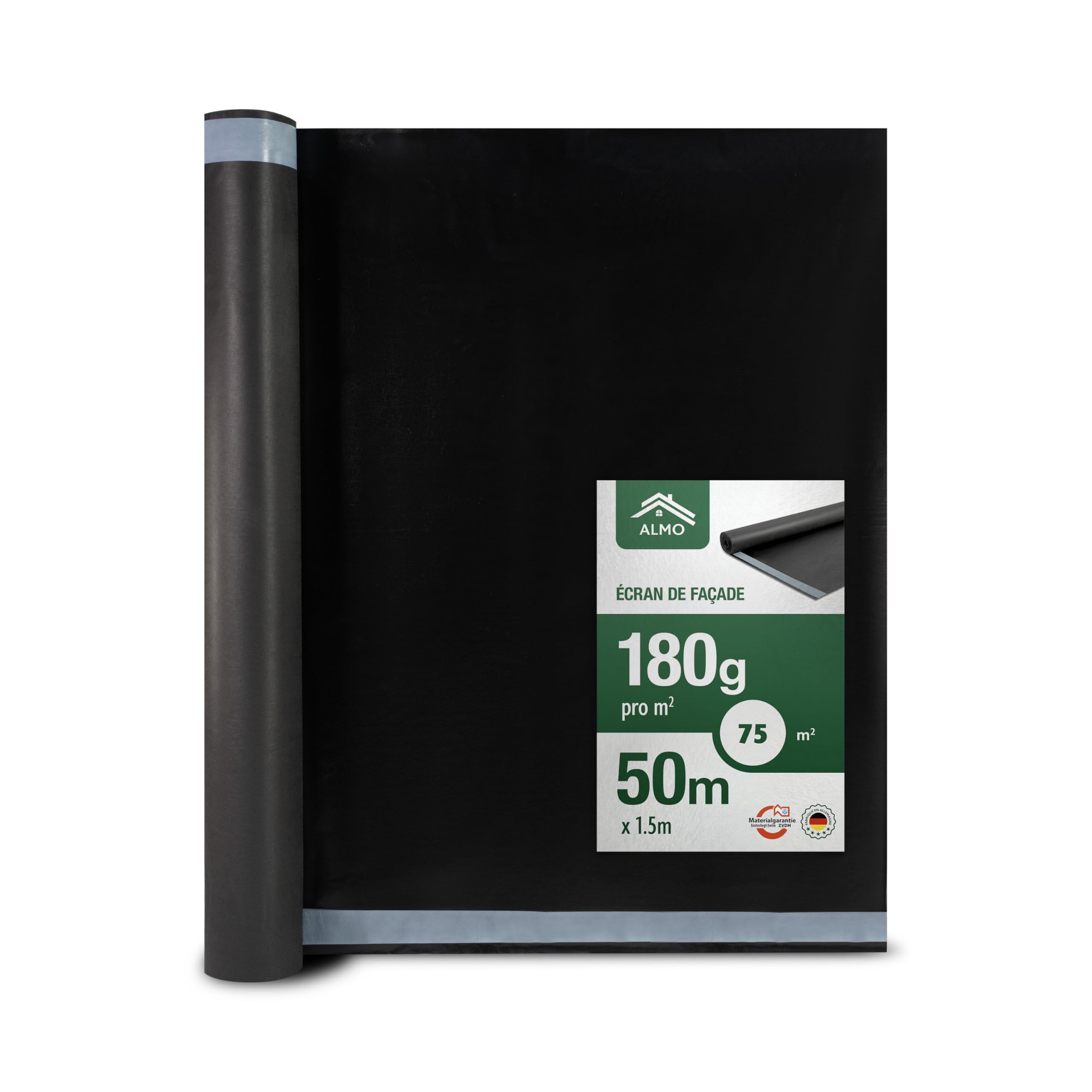 Écran de façade noire UV ALMO 180g 75m² avec adhésif intégré résistant à la chaleur