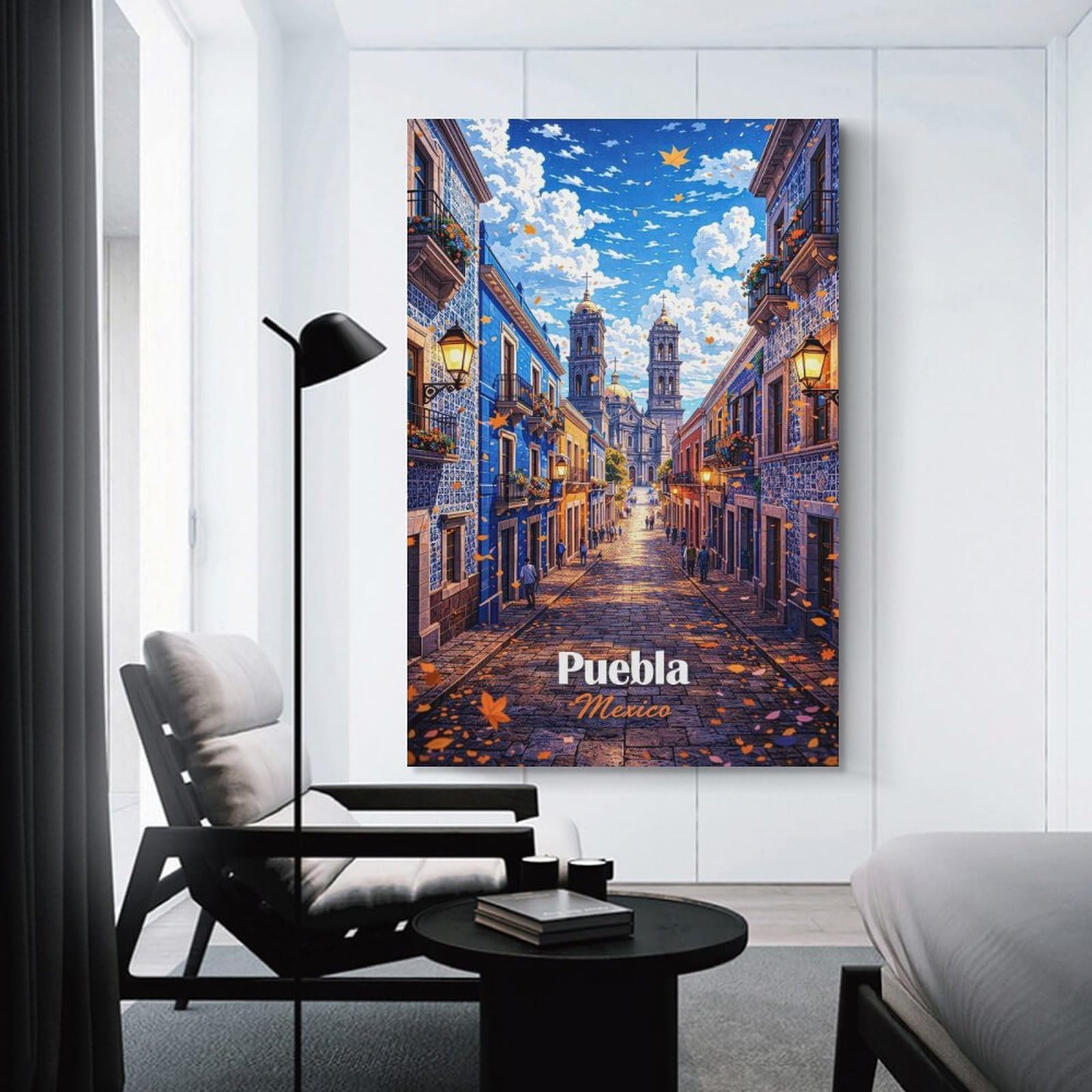 Junmoney Puebla Mexico Street Scene Hanging Wall Art 12x18inch(30x45cm), for Study, Office Or Focused Interiors, Wall Art That Adds Style to Work Areas