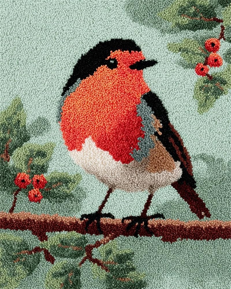 FWRTYCB DIY Latch Hook Rug Kit Robin on a Tree Branch