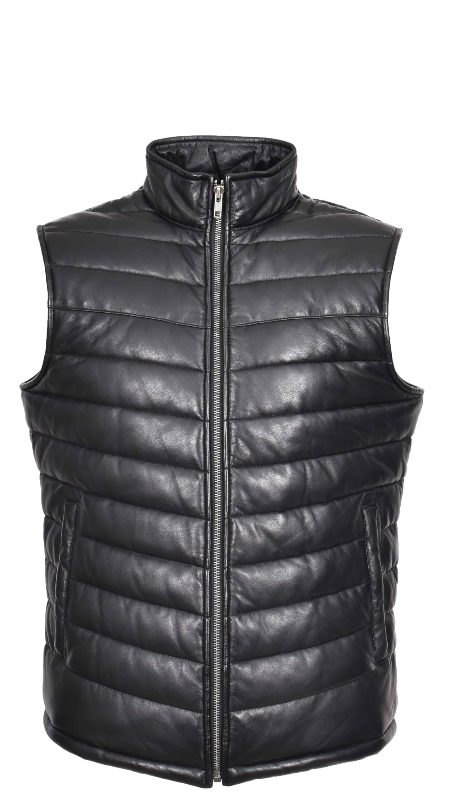 House of Leather Men's Puffer Waistcoat Vest - Black - Leather - Size Small
