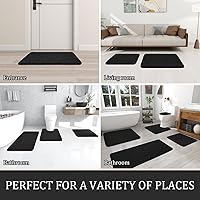 Vista 6 de YIHOUSE - Juego de 3 tapetes de baño negros, juegos de tapetes de baño de espuma viscoelástica, alfombras lavables antideslizantes