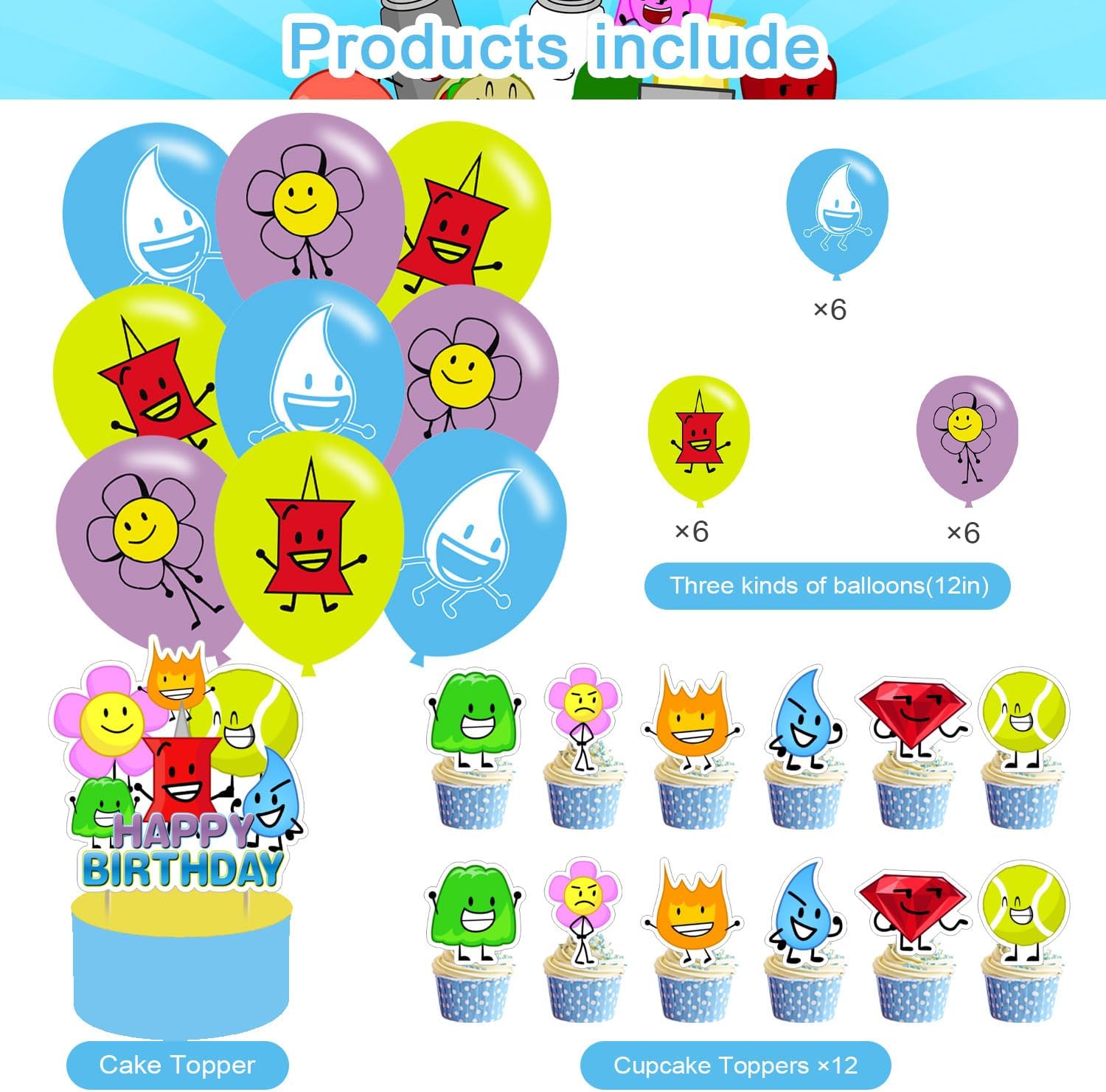 karg Battle-Dream Island Birthday Party Decoration Princess Includes Cake Toppers, Cupcake Toppers, Balloons, Banner Party Supplies Decoration For Adults Boys Girls Teens - Image 3