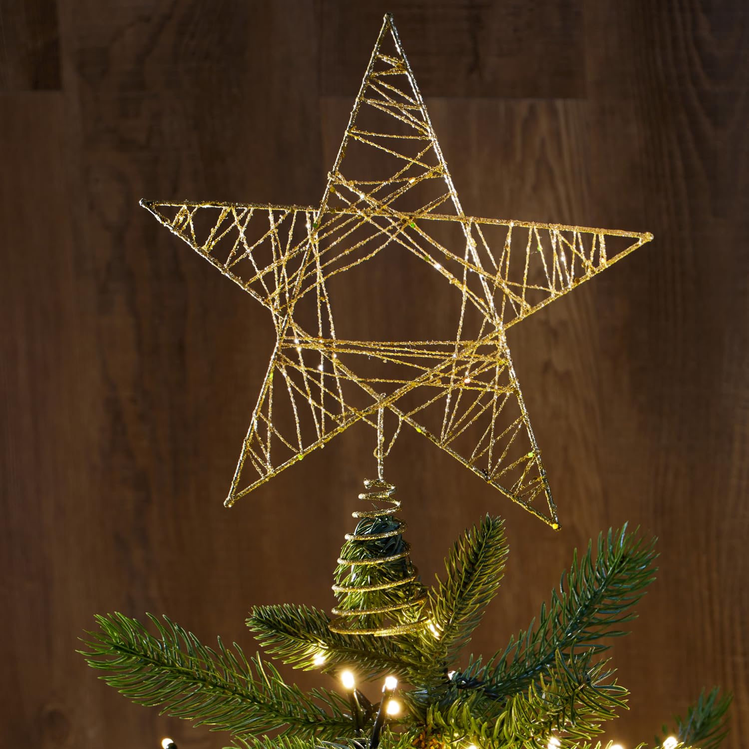 COM-FOUR® Deco Star Christmas - Estrella de decoración navideña de Metal - Poinsettia de pie con Purpurina y Lentejuelas - Copa de árbol de Navidad Dorada (dorado/27cm)