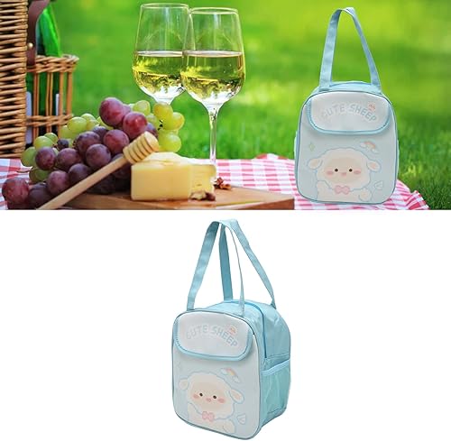 Miniatura 5 de Lonchera kawaii, bonitas bolsas de almuerzo de tela Oxford de poliuretano con asa para picnic (oveja azul)