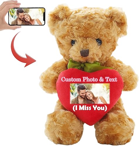 Oso de peluche personalizado con foto y texto personalizado en corazón rojo, oso de peluche con corazón rojo como regalo Im Sorry para ella o él en