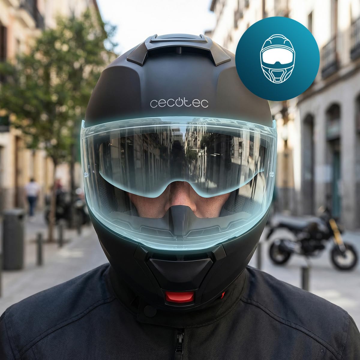 Cecotec Casco Moto Modular con Visera FlexShield S. Homologación ECE 22.06, Doble Certificación P/J, Resina Termoplástica, Visor Antiarañazos, Visor Solar Ajustable, Interior Desmontable y Lavable