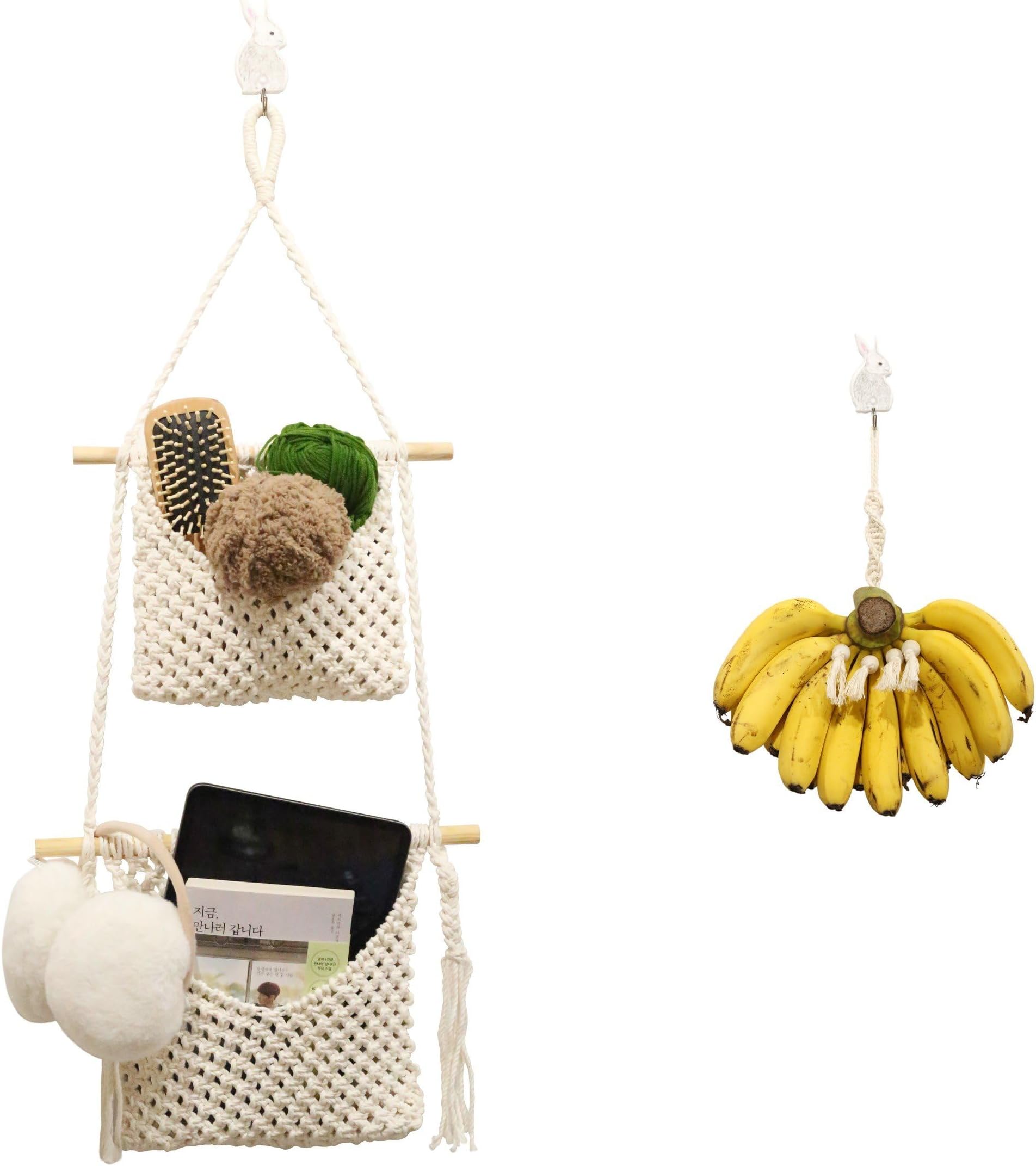 2 Tier Boho hanging wall baskets, Decorative hanging baskets, Bathroom storage, Macrame mail holder, Boho kitchen decor, Obstkorb hängend, Magazine holder, Macra-01
