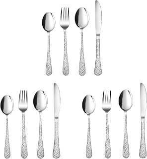 Herogo Children's Cutlery Set, 12-Piece Stainless Steel Children's Cutlery Set, Hammer Handle Children's Cutlery Set with Fork, Knife, Spoon for Boys/Girls, Healthy and Safe, Smooth Edge, Dishwasher