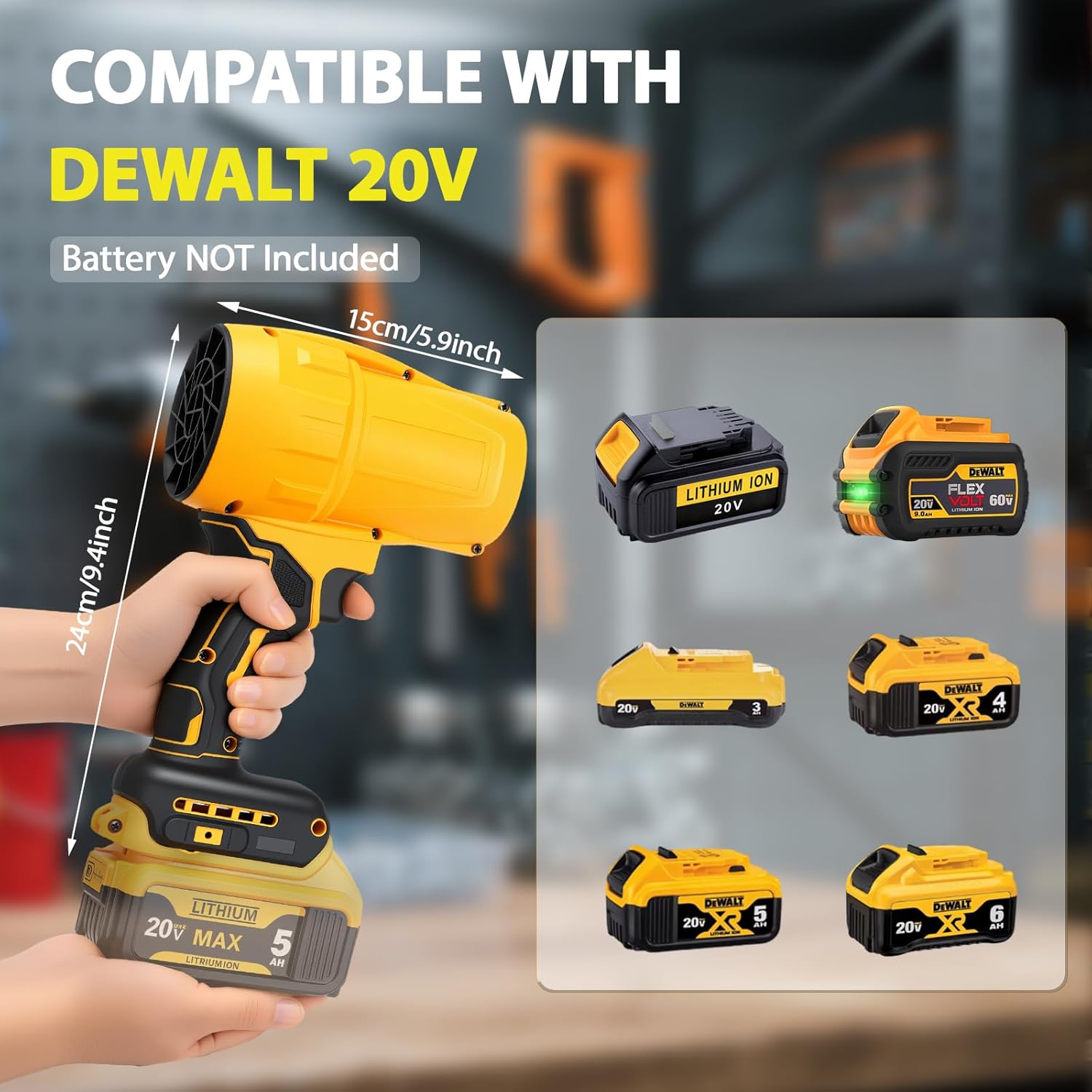 Brushless Cordless Leaf Blower for DEWALT 20V Battery, 125MPH 450CFM Variable Speed Handheld Blower with Storage Box and 2 Earplugs, Turbo Jet Blowers for Camping, Lawn, Workshop, Patio(No Battery)