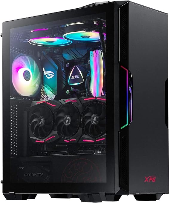 ADATA XPG POWERFUL Medium Computer Case, ATX/Micro ATX, Mini-ITX, Compact Size, Tempered Glass Side Panel, I/O USB 3.0 Port, Black