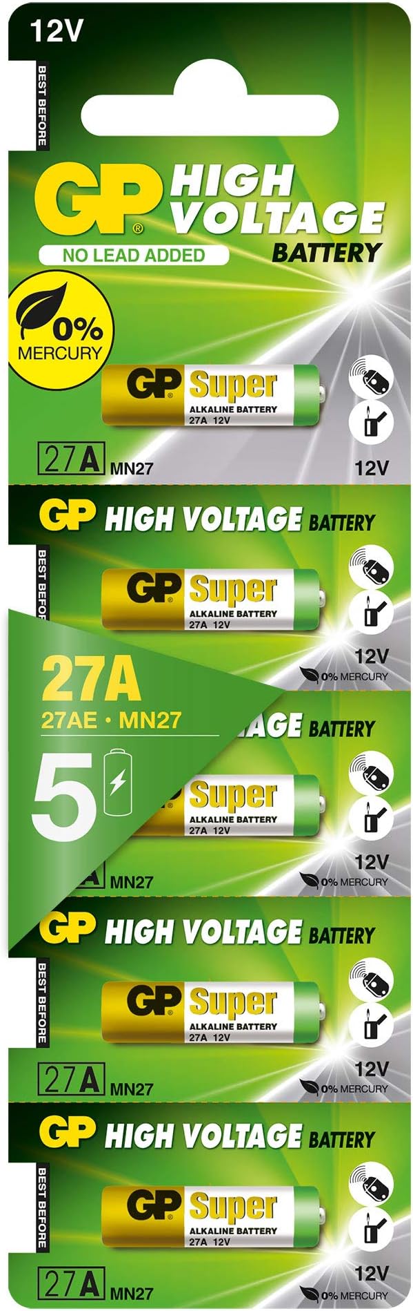 GP 27A 12V Alkaline Battery (5 Piece)