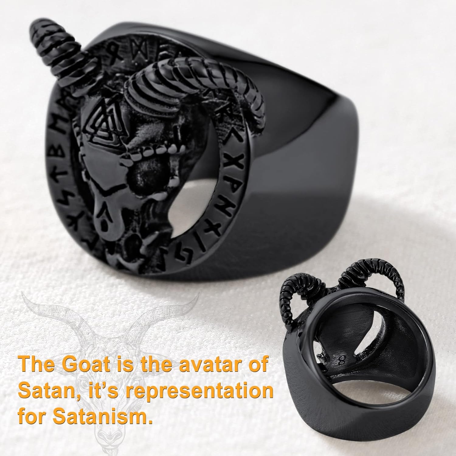 Miniatura 5 de U7 Mens Rings, Size 7-14, Stainless Steel18K GoldBlack Color, Personalized Signet Ring, Goat Head Ring, Satanic Ring, Blade Razor Rings