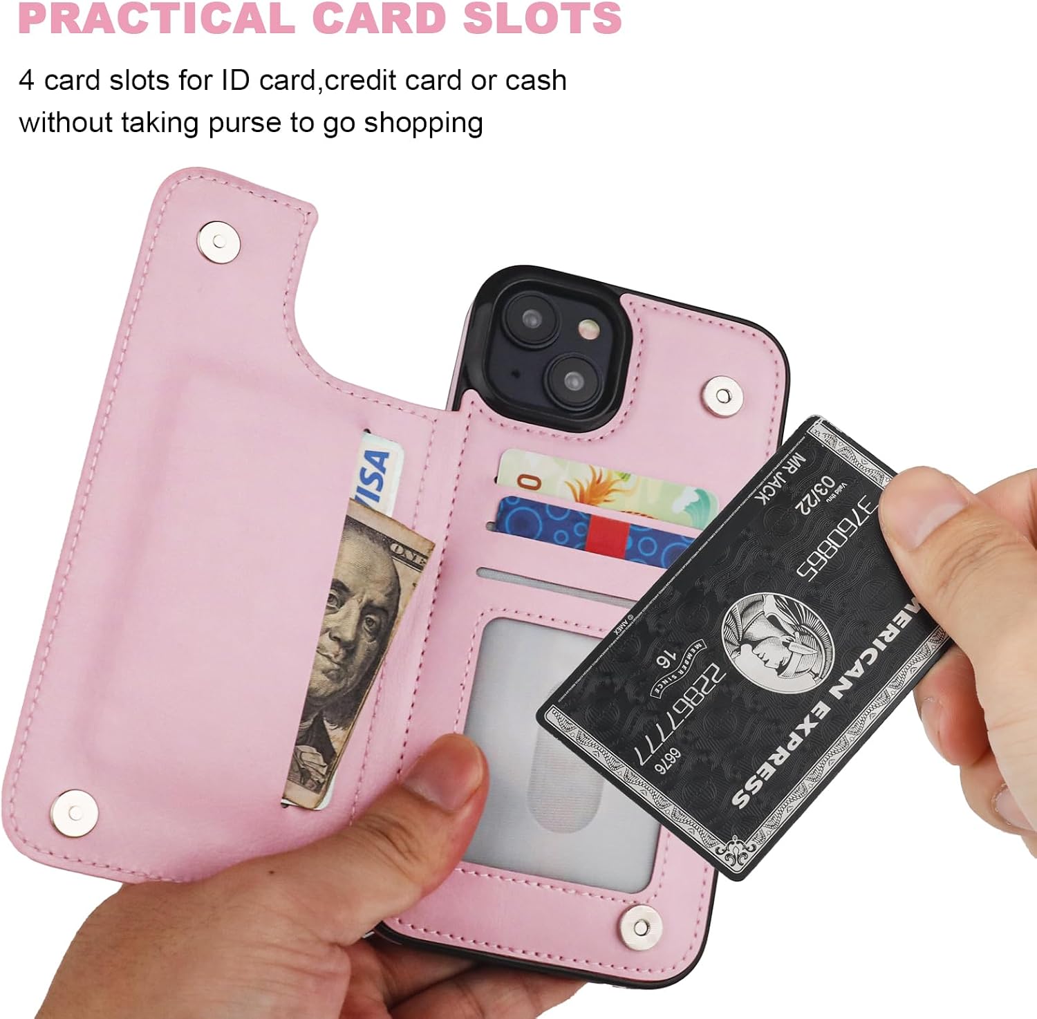 ONETOP for iPhone 15 Plus Wallet Case with Credit Card Holder,Pink image 4