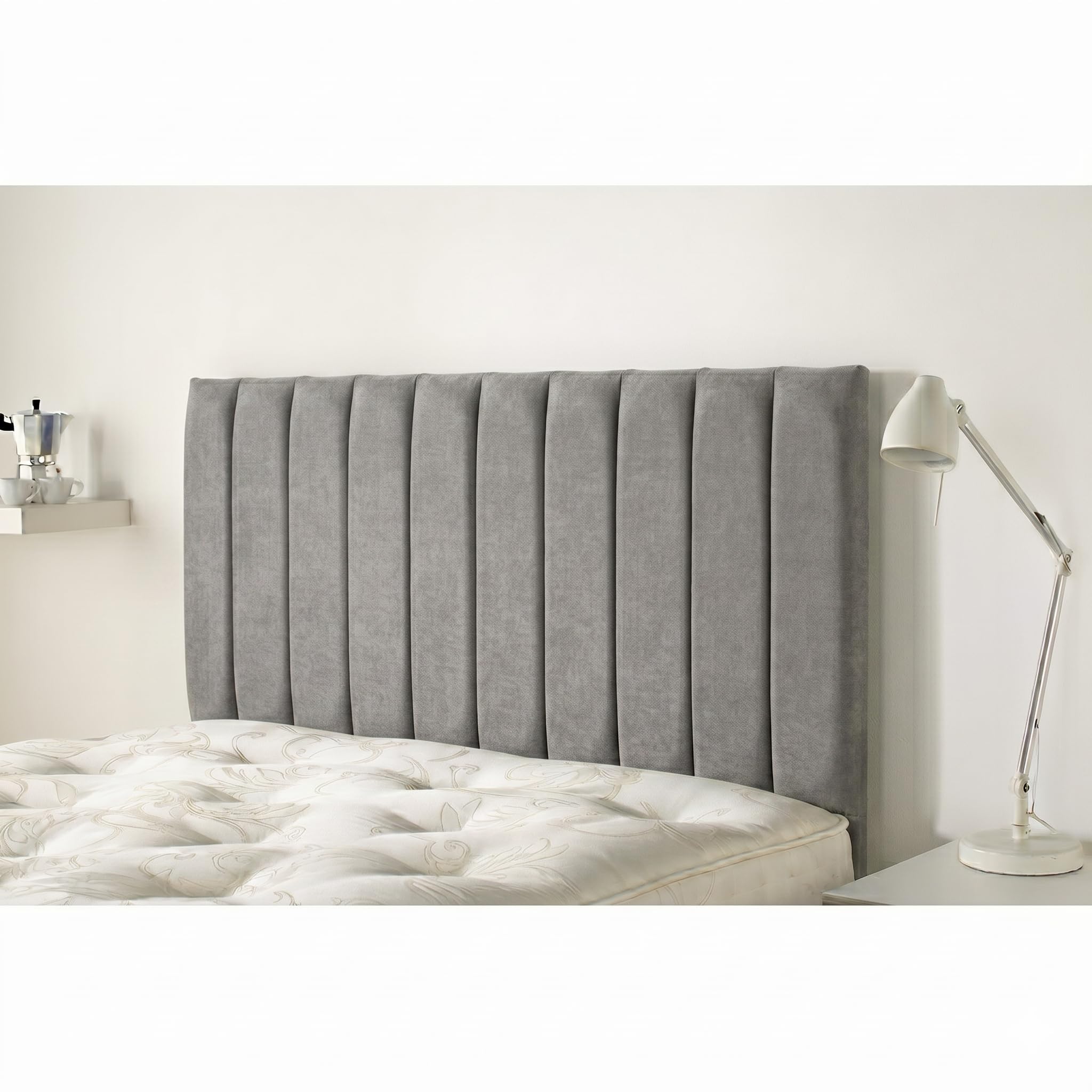 NK Homeware Grey Double Bed Headboard - Plush Velvet Upholstered Headboards for Divan Beds - 20 Inch Padded Vertical Channel Tufted (Grey, 4ft 6inch Double)