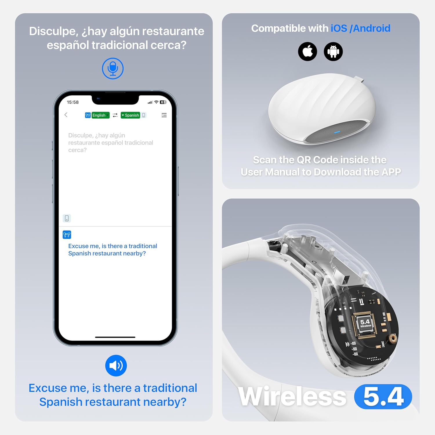 AI Language Translator Earbuds, OWS Real-Time 3-in-1 Translation Earbuds 144 Languages & Accents, Translation Device for Travel Business Learning,Milky White - Image 6