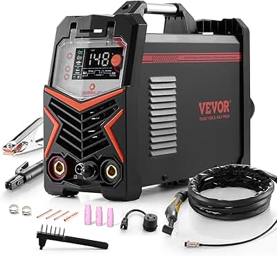 VEVOR Máquina de Soldar TIG 3 en 1 de 205 A, Pantalla LED Grande, Máquina de Soldadura TIG con Inversor IGBT y Arranque de Alta Frecuencia, TIG CC/TIG Pulsado CC/MMA, Varilla, 388 x 160 x 310 mm