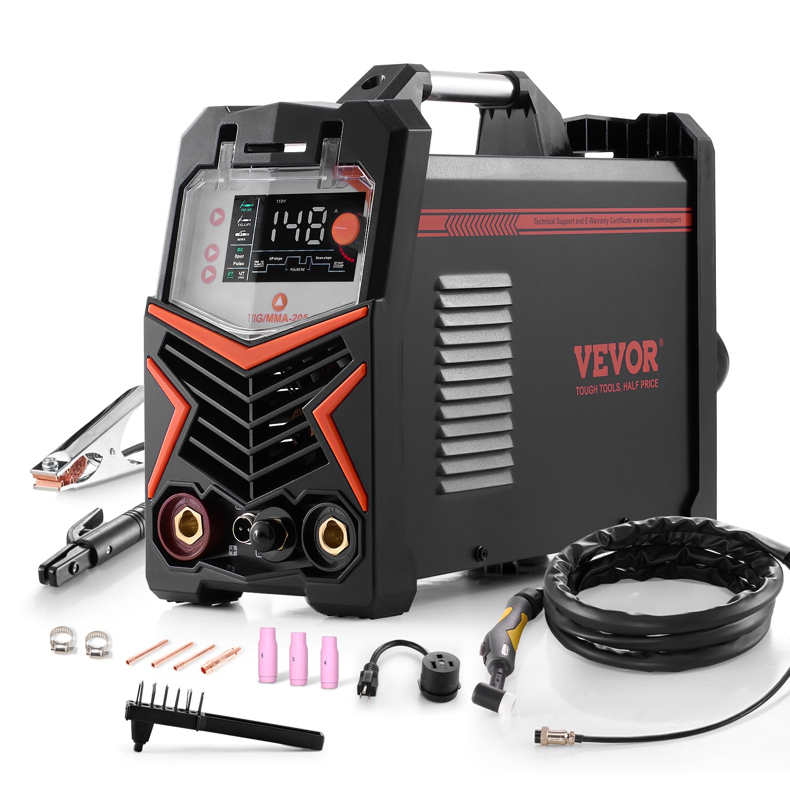 VEVOR TIG Welder, 205A 3-In-1 Welding Machine (Large LED Display)- DC TIG/DC Pulse TIG/MMA(Stick), 110&220V Dual Voltage Electric Welder with IGBT