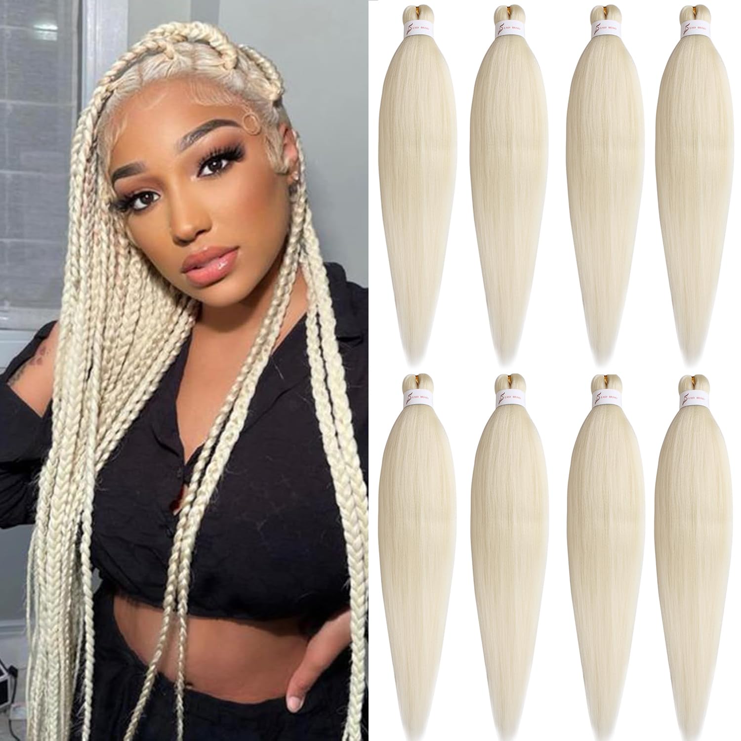 Mscat 26 Inch 8 Packs Pre Stretched Braiding Hair Blonde Pre Stretched Braiding Professional Synthetic Prestretched Crochet Braids Hair Extension Hot Water Setting Yaki Texture (613#)