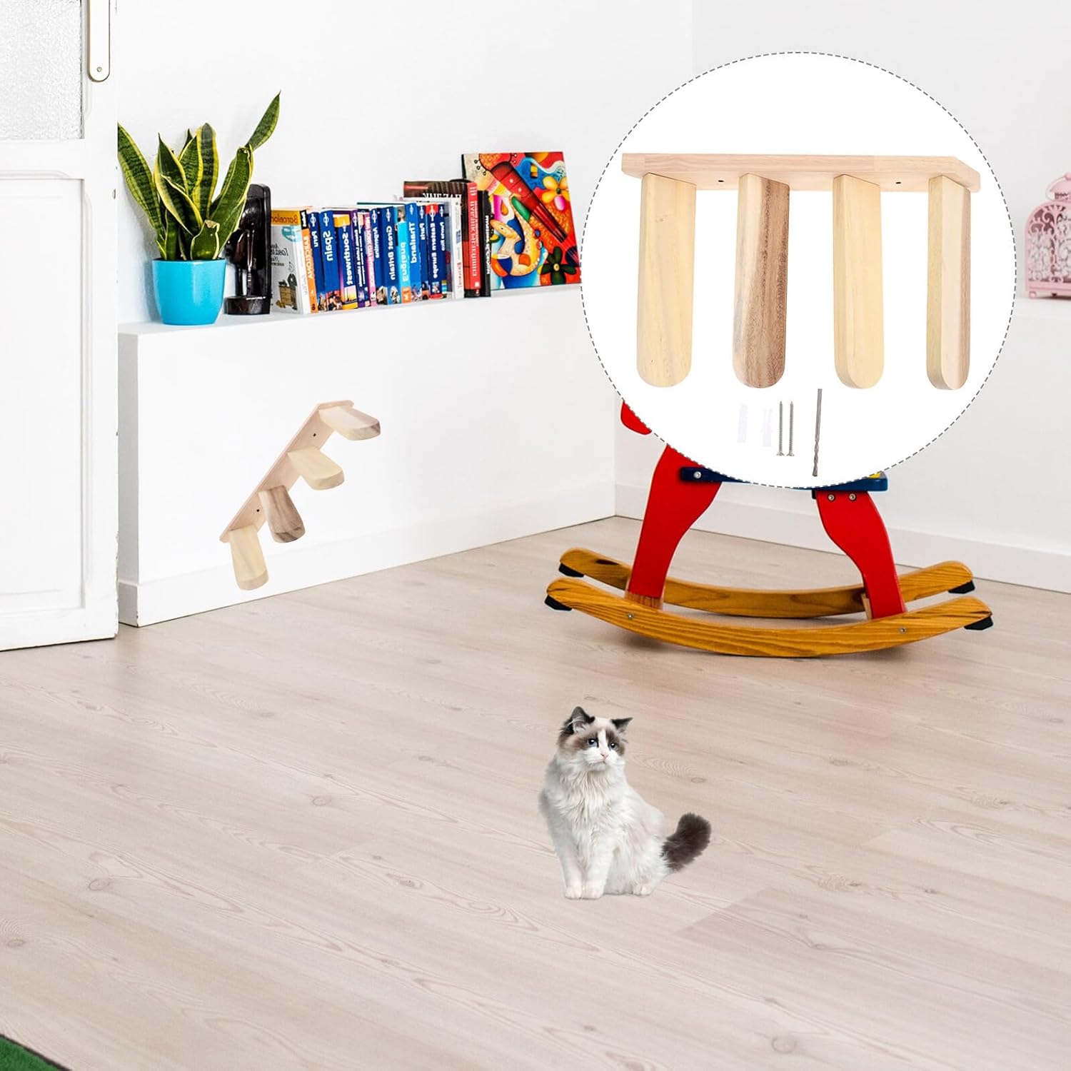 Wall-Mounted Cat Climbing Board with Four Steps Sturdy Wooden Cat Platform Indoor Pet Furniture to Climb Play and Relax