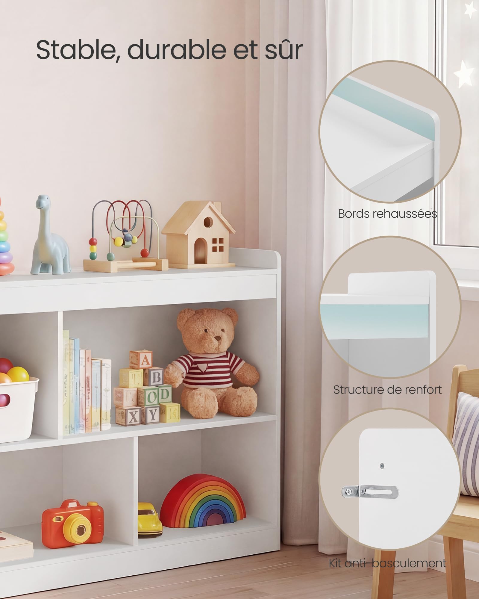 SONGMICS Étagère à Jouets pour Enfants, Meuble de Rangement Esprit Montessori, 5 Compartiments Ouverts, pour Chambre d’Enfant, Salle de Jeux, Salon, 30 x 112,2 x 65 cm, Blanc Nuage GKR052WZ01