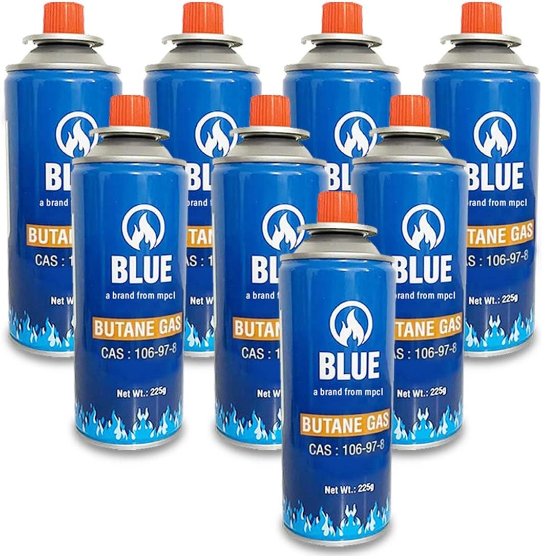 M&M HARIS Butane Gas Can for Camping Stove - High Pressure Flame Portable liquefied Refill Canister - Welding Fuel To Refill Flame Lighters, Gas Torch Lighter (8 PCS)