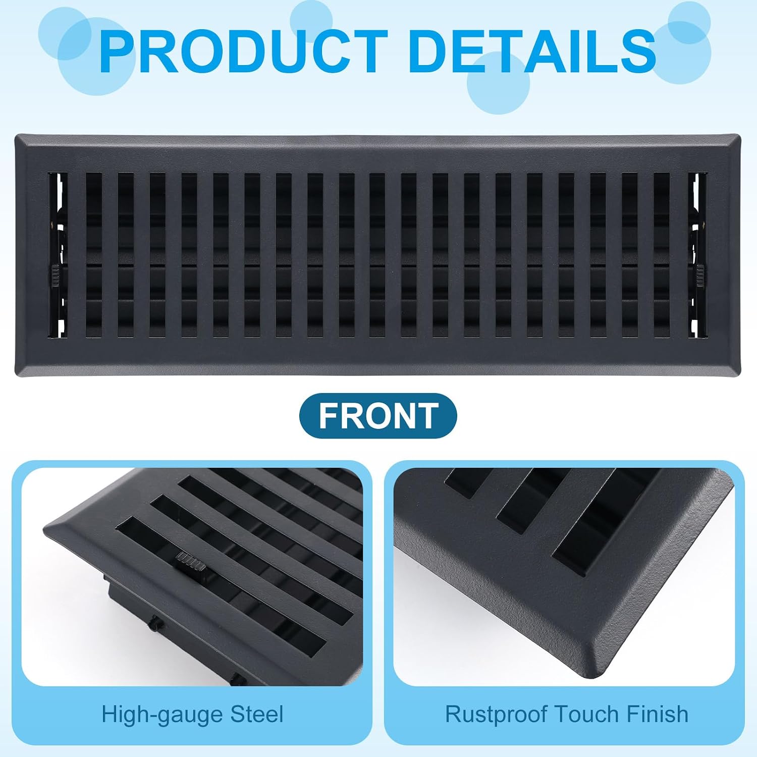 Yaocom 6 Pack Floor Register 4" x 14", Heavy Duty Steel Walkable Grate, Matte Black Rust Resistant Vent Cover with Adjustable Air Lever for Household Floor and Sidewall Installation