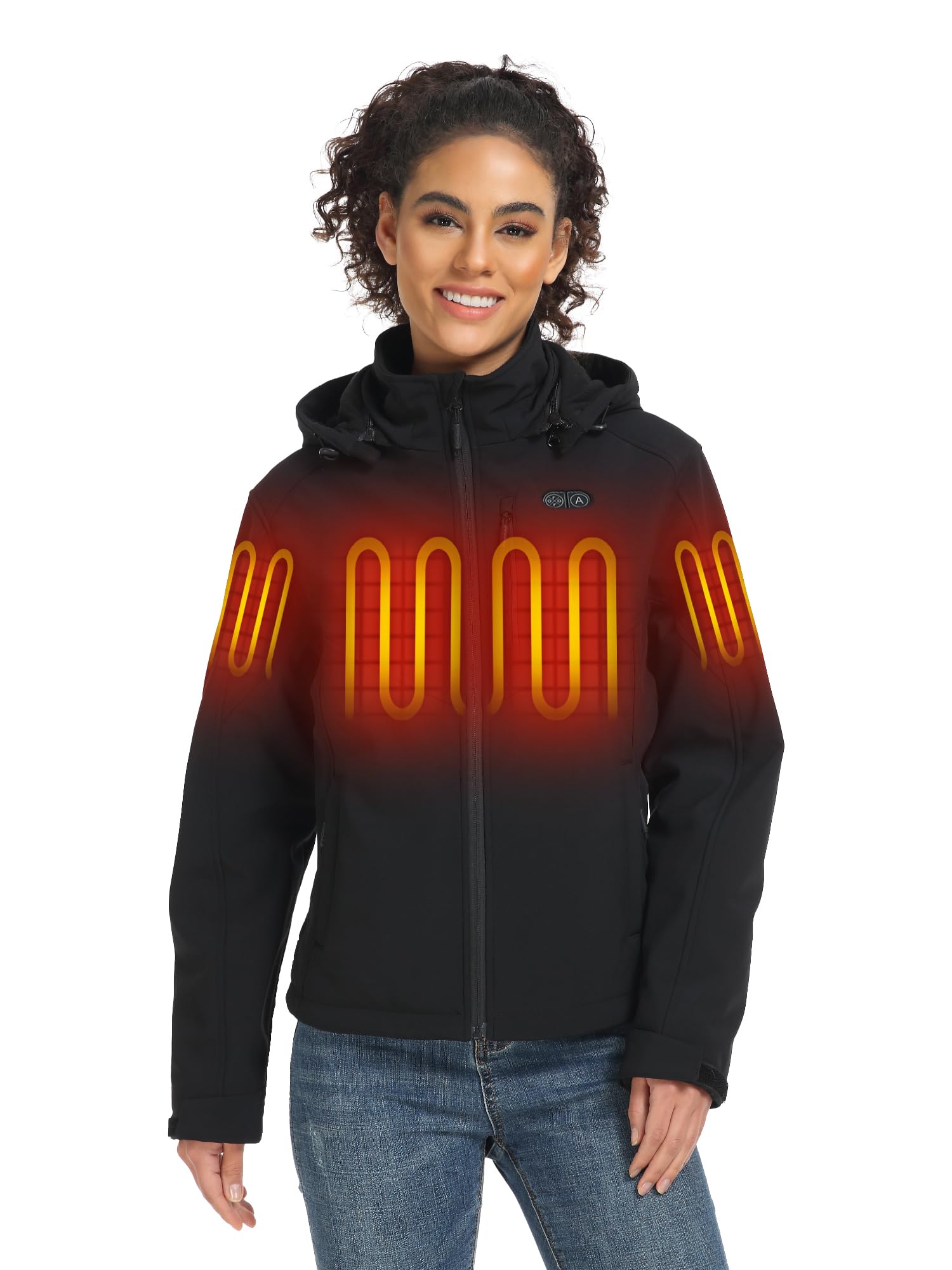 Women's 5 Heat Zones Dual Control Heated Jacket, Heated Coat with USB-C Rechargeable Battery