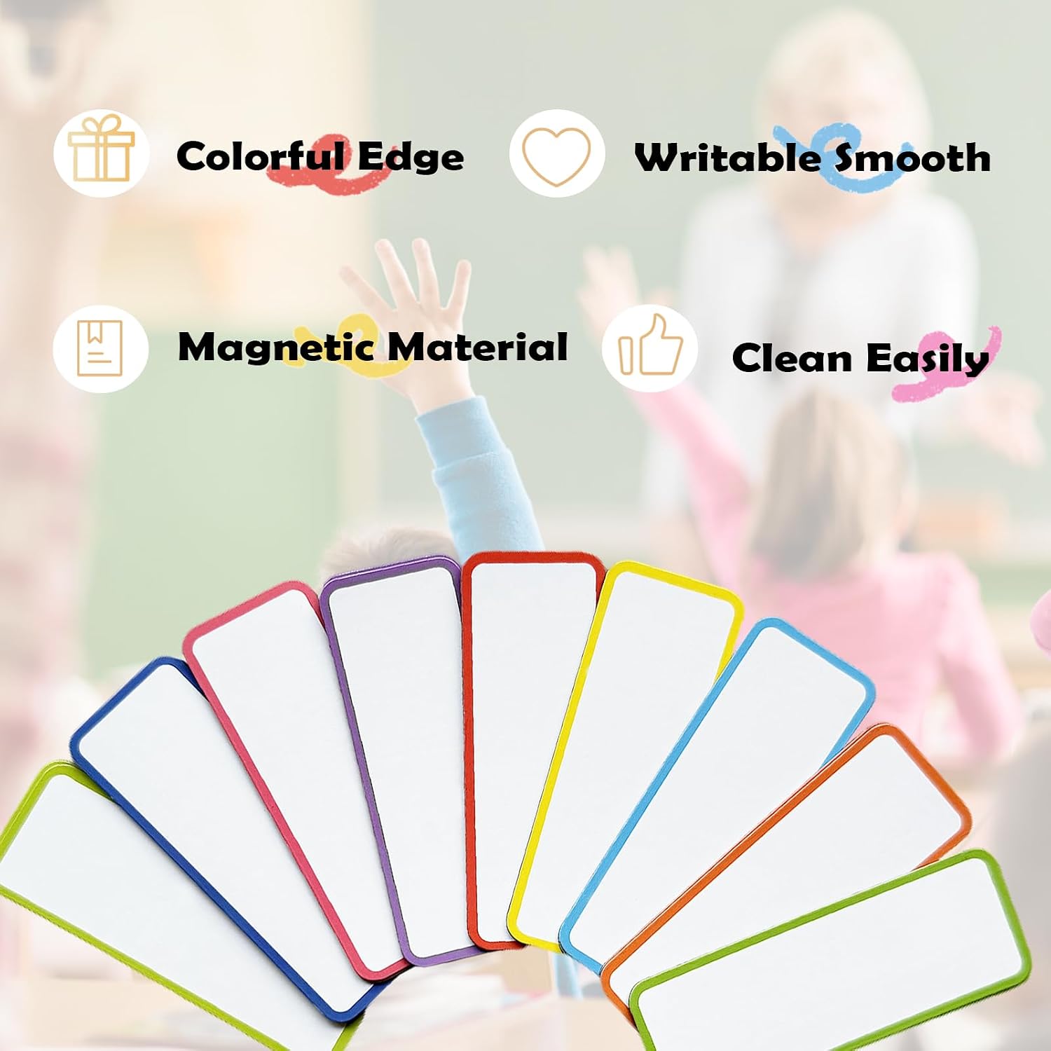 81Pcs Magnetic Dry Erase Labels,3.1x1.2Inch Colorful Name Tags,Reusable Label Stickers for Office,Refrigerator,White Board,Locker Classroom,9 Colors image 3