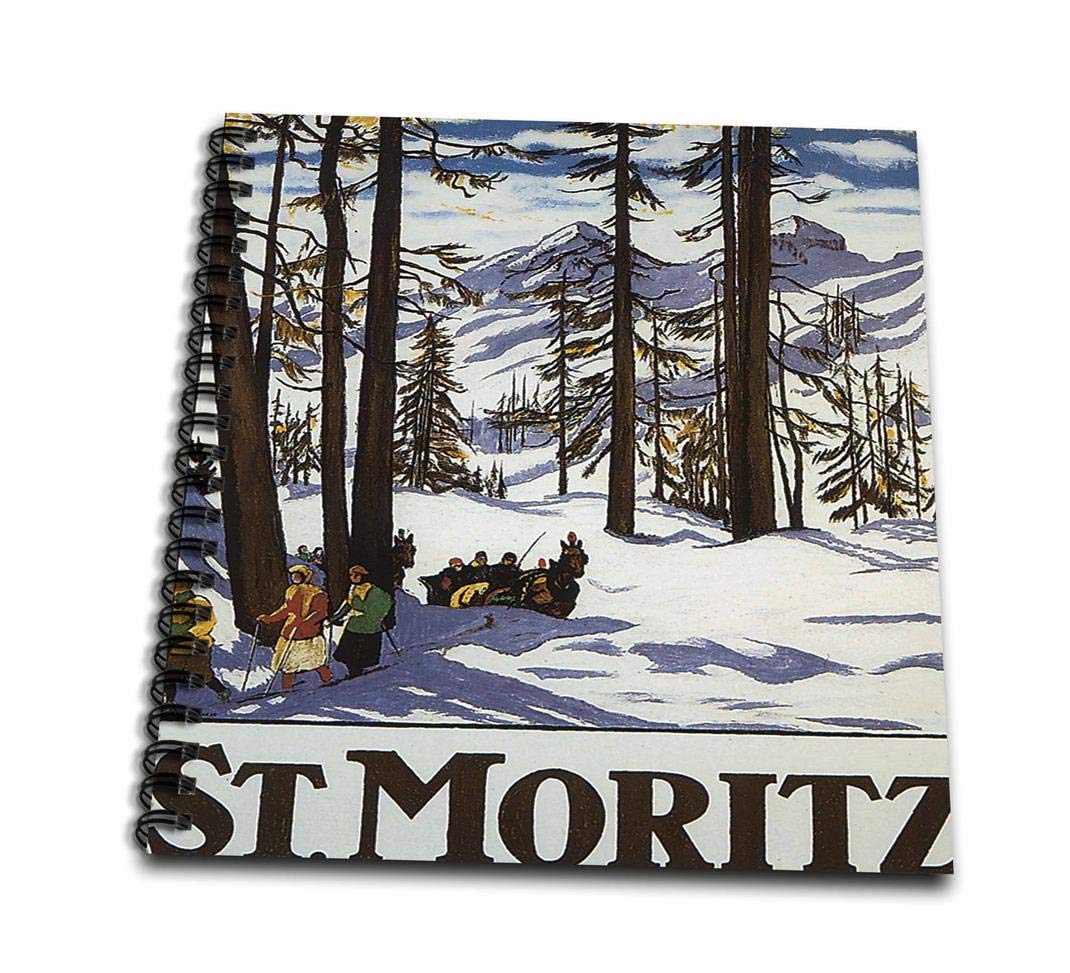 3dRosedb_170744_2 St. Moritz Winter Scene with People Skiing & Horse Drawn Sleigh Memory Book, 12 by 12"
