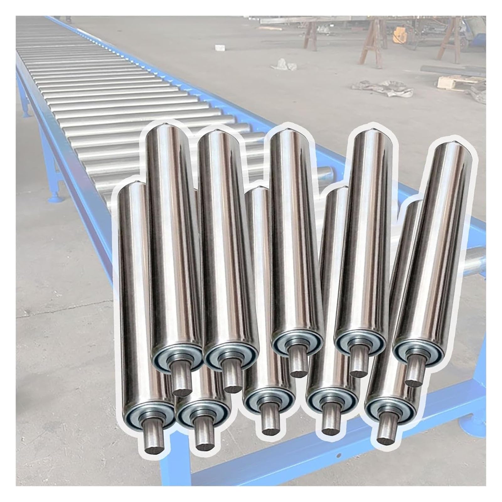 Lot de 10 rouleaux de convoyeur industriels en acier inoxydable robuste pour bande transporteuse, design amovible, 50 mm de diamètre, 100 mm de long