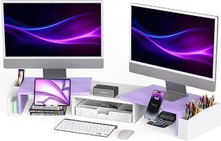 Simple Houseware Desk Dual Monitor Stand Riser with Drawer, Purple Price In India