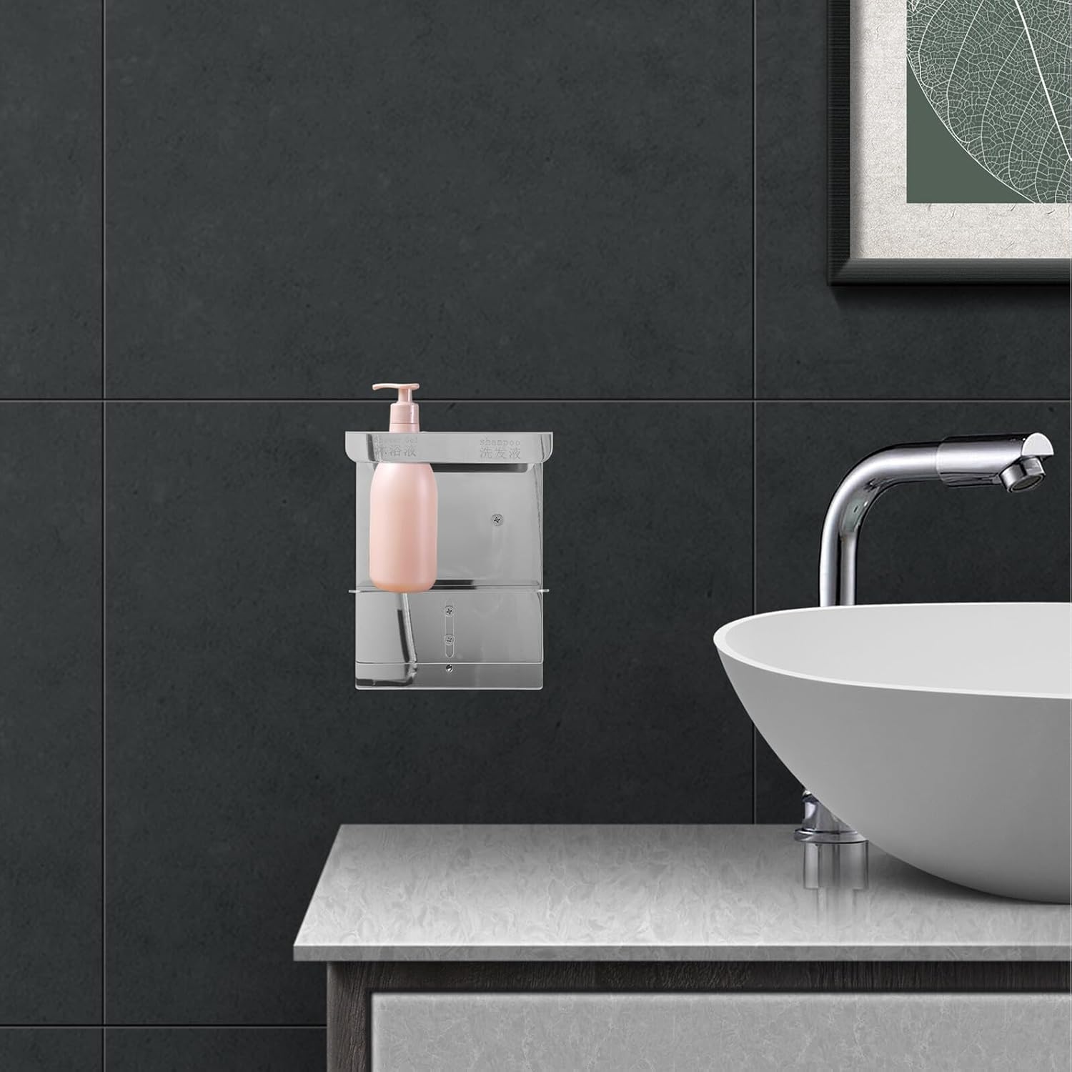 Wall-mounted Stainless Steel Shampoo and Shower Gel Bottle Holder, No-drill Dual Rack Soap Dispenser Bracket for Bathroom, Rust-resistant Shower Caddy Organizer