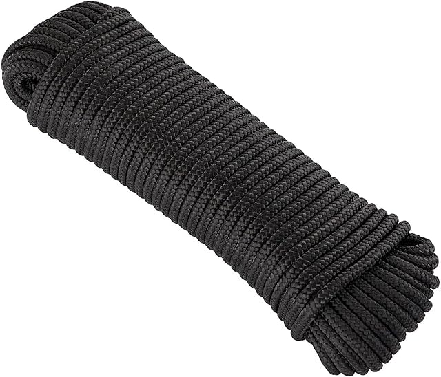 KuTi Kai 20M(64FT) Nylon Rope,Climbing Powerful Rope,Solid Nylon Line,Thick Multipurpose Durable Long Rope for Climbing,Bundling,Wedding,Fishing and DIY etc (2mm, Black)
