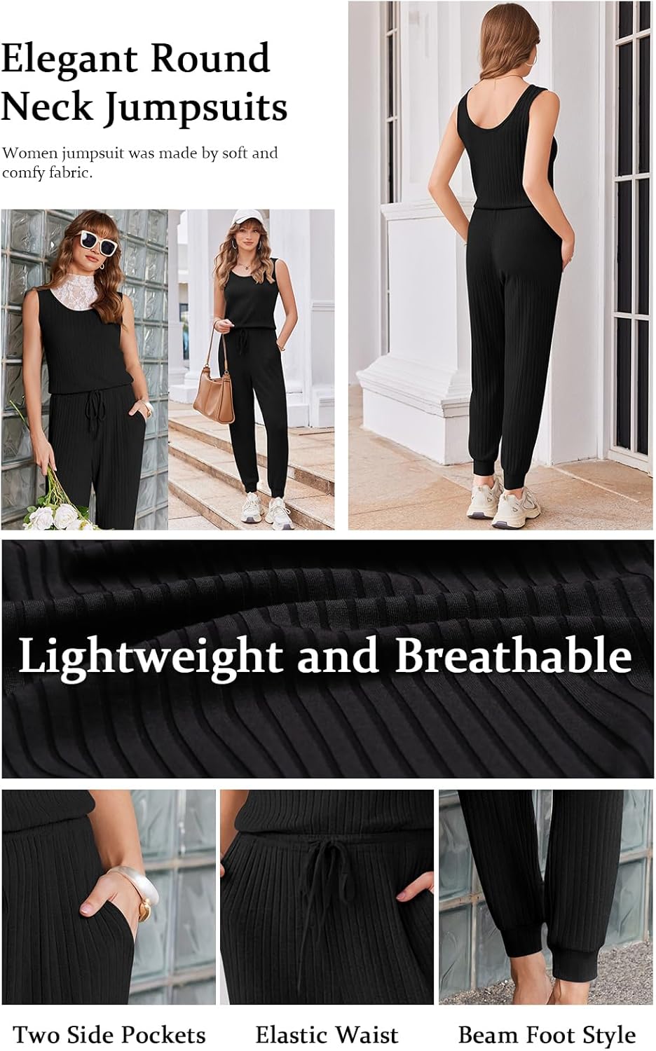 Ekouaer Jumpsuits for Women Casual Summer Sleeveless 2026 Ribbed One Piece Romper Dressy Vacation Clothes Travel Outfits - Image 2