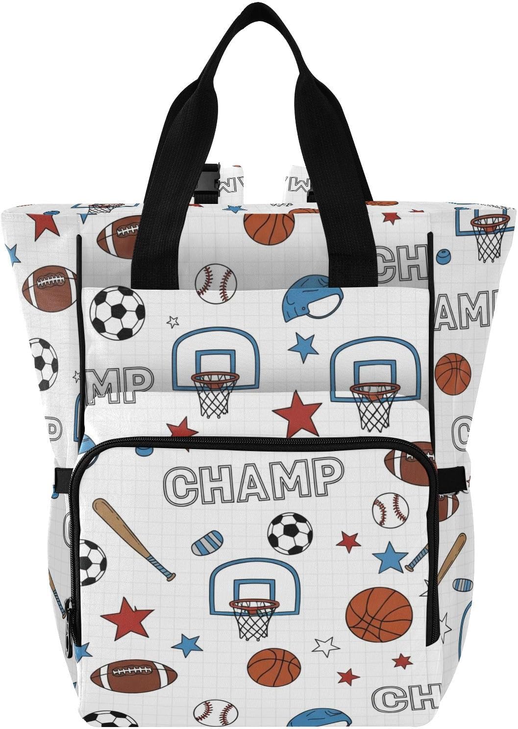 Sports Balls White Print Diaper Bag Backpack for Baby Boys Girls Multifunction Baby Essentials Travel Tote with Stroller Straps & Bottle Storage Large Travel Diaper Backpack for Dads Moms Baby
