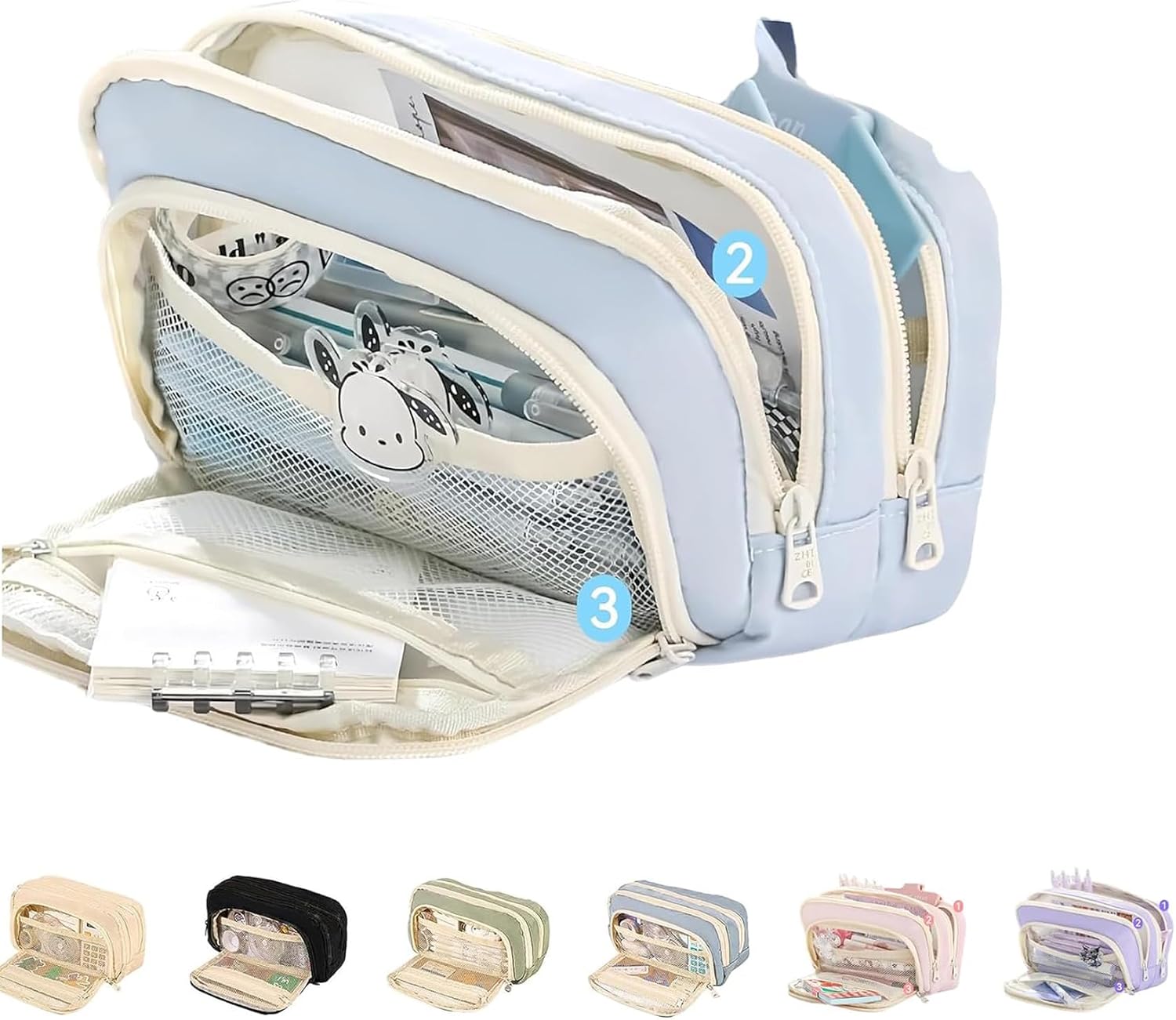 Big Capacity Pencil Case, 3 Compartments Large Pencil Pouch, Simple Pencil Holder Pouch Pencil Pouch Organizer Pen Cases, Pen Bag Pencil Box Holder Organizer Blue