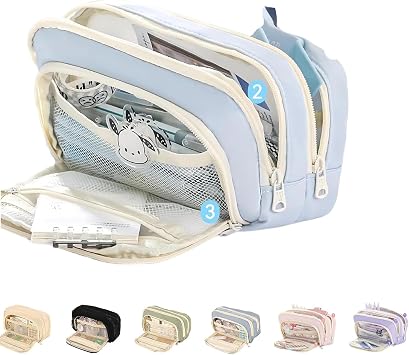 Big Capacity Pencil Case, 3 Compartments Large Pencil Pouch, Simple Pencil Holder Pouch Pencil Pouch Organizer Pen Cases, Pen Bag Pencil Box Holder Organizer Blue