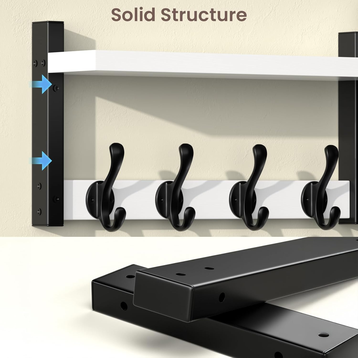 29'' White Coat Rack Wall Mount with Shelf, Solid Wood Coat and Key Hanger with 11 Metal Hooks, Farmhouse Wall Organizer for Mail, Entryway Wall Hangers for Hats, Clothes, Backpacks, Mudroom
