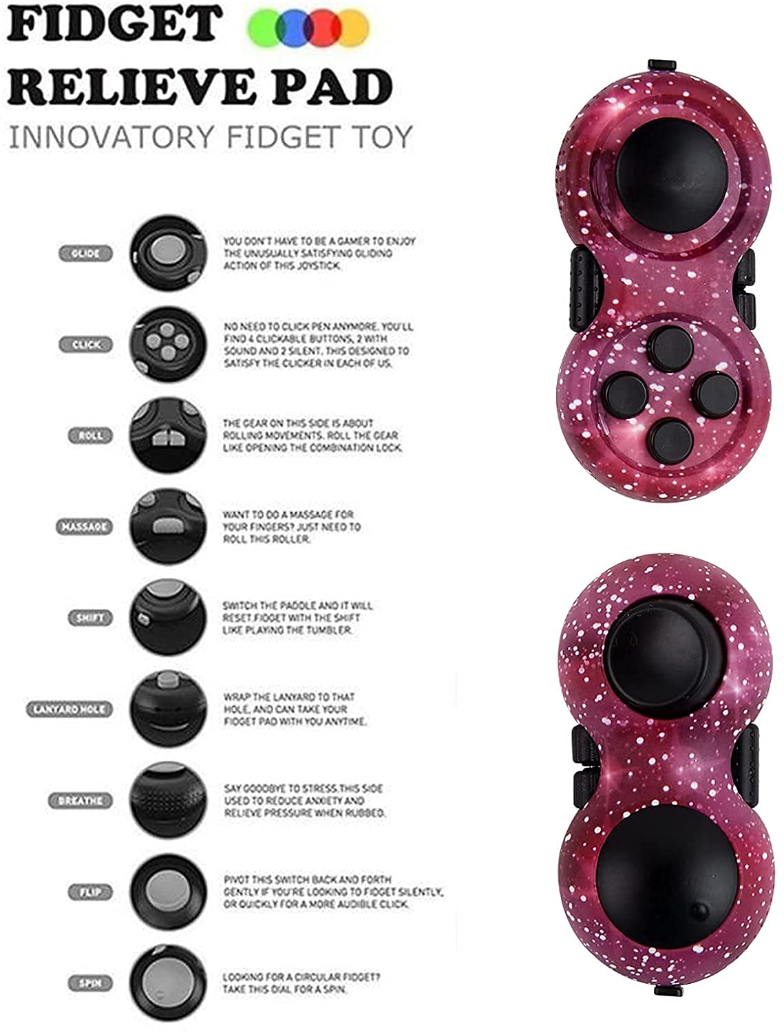 mciskisn Fidget Pad con 9 funzioni di Fidget,Fidget Pad Fidget Controller Riduttore di Stress Gioco ,Pad Fidget Mano Fidget Controller Gommato per Rilasciare Stress e Ansia