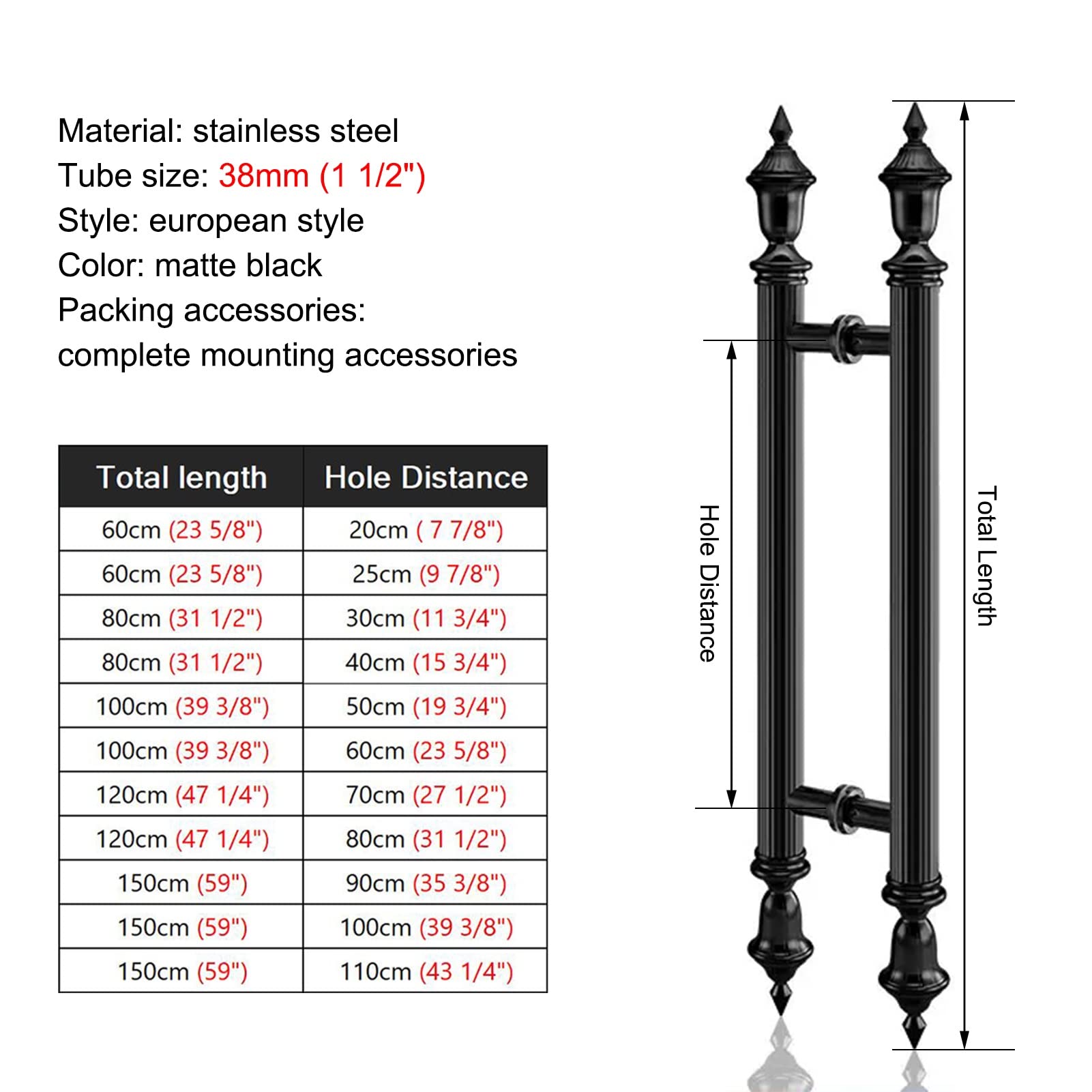 Pomo de puerta de acero inoxidable para puertas de madera y vidrio, completo con accesorios de instalación, diseño de estilo europeo