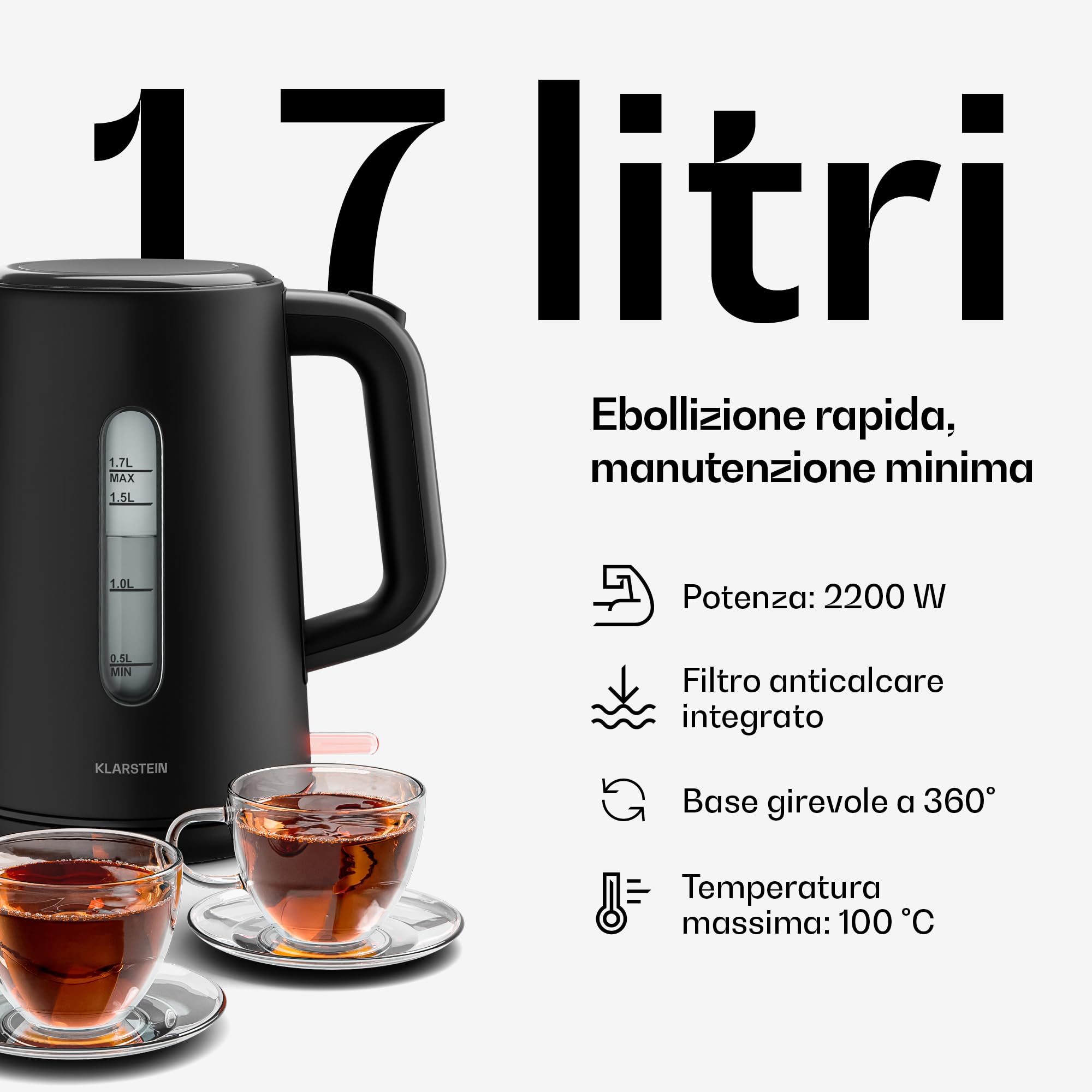 Klarstein Velaire Set per la Colazione Completo – Tostapane 2 Fette 7 Livelli, Bollitore Elettrico 1,7L, Macchina da Caffè con Filtro 10 Tazze, Design Moderno, Supporto Panini